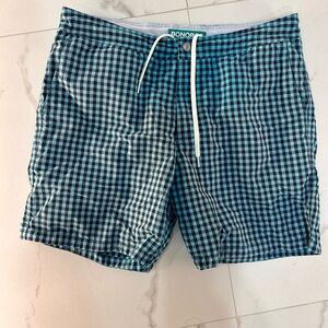 Bonobos Seersucker Surf Swim Men's Shorts Trunks Teal Black Gingham Print Sz 33